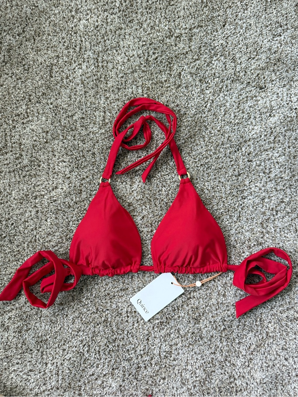 Quince Italian Full Coverage Ring Triangle Bikini Top Cherry Red L Sold Out NWT